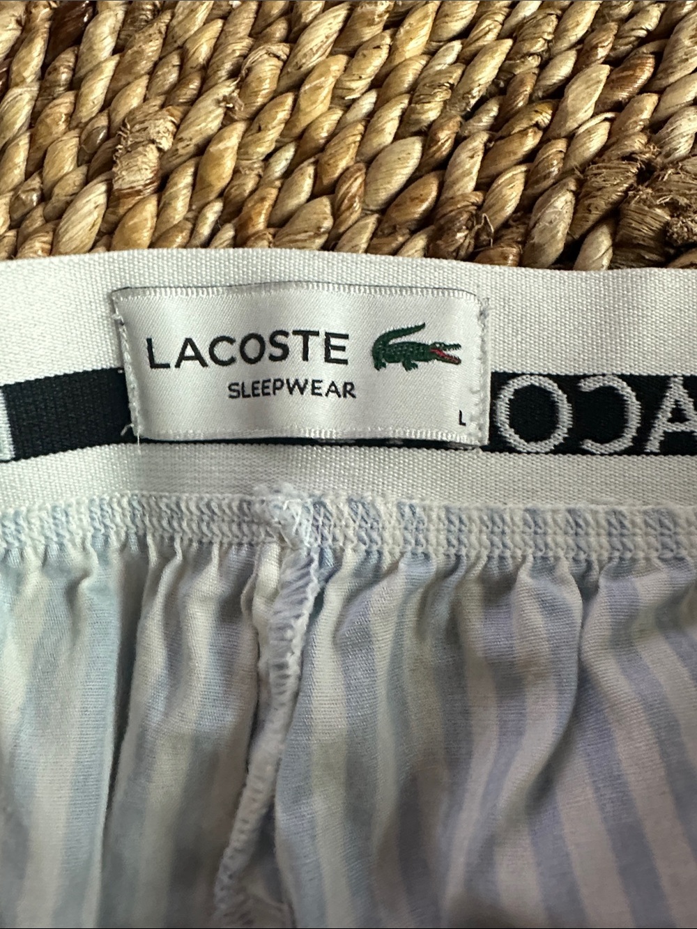 Lacoste size 6 Light Blue & White Striped pajama pants with Green Croc logos - Picture 5 of 7